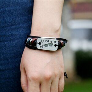 New Unisex Leather Adjustable Beaded Bracelet "Love "